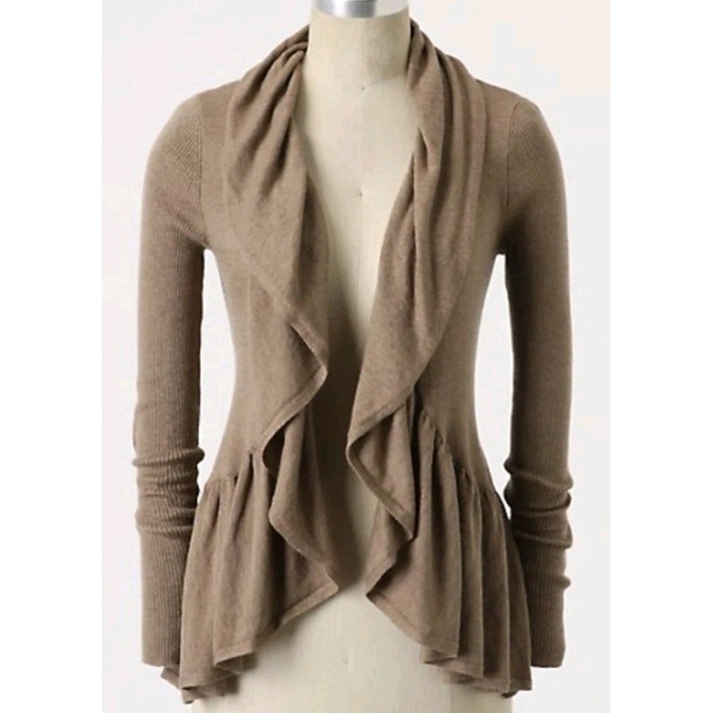 Guinevere Anthropologie Cashmere Blend Open Front Ruffle Cardigan Boho Cottage M